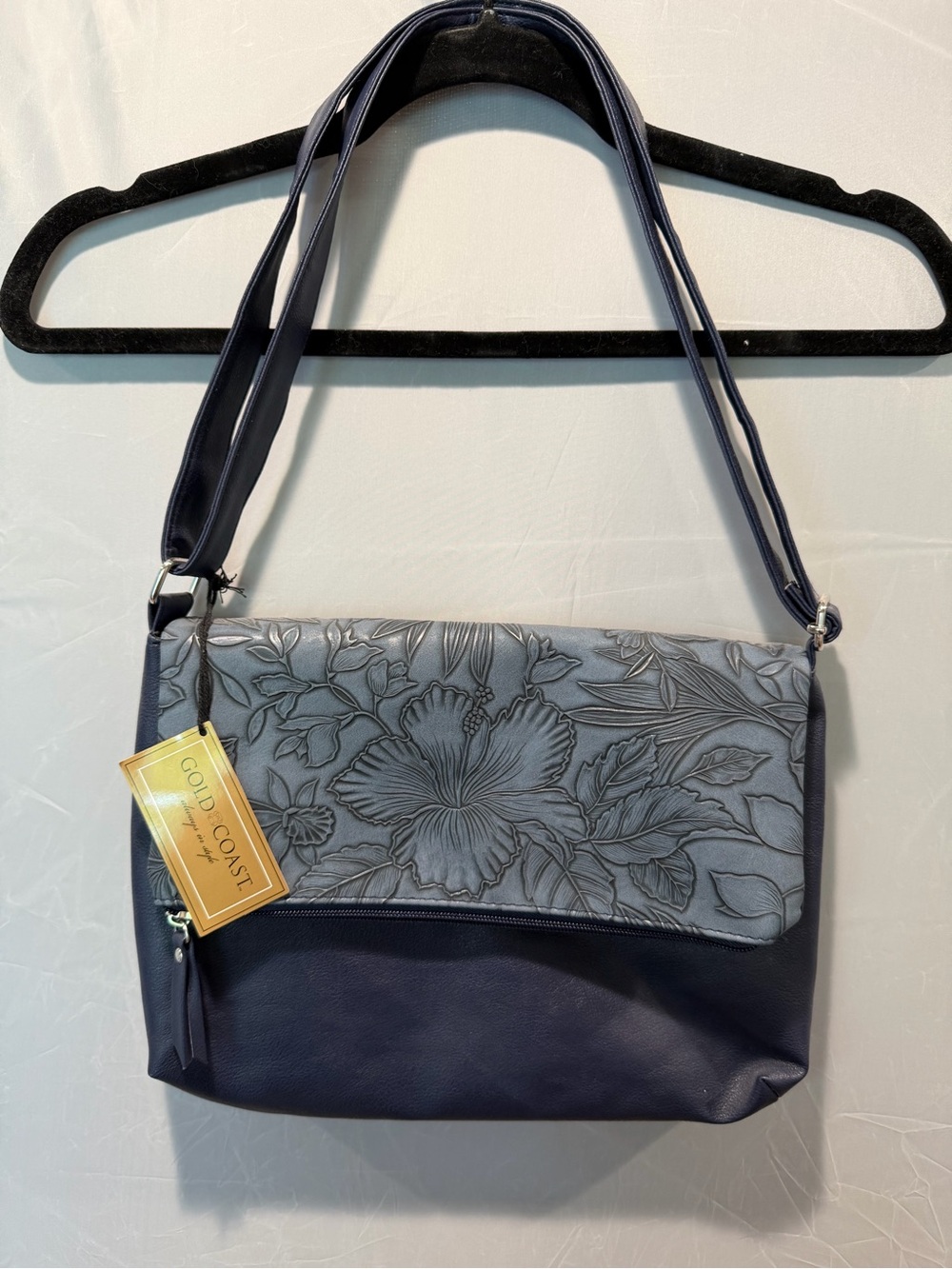 Gold Coast Navy Floral Embossed Shoulder Bag
